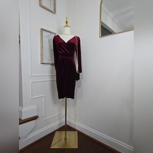 Elegant Velvet Long Sleeve Dress in Rich Burgundy
